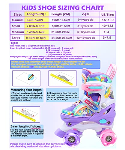 Rainbow Unicorn Kids Roller Skates for Girls Boys Toddler Ages 6-12,4-Pejiijar Adjustable Roller Shoes with Luminous Wheels for Birthday Xmas Gifts.