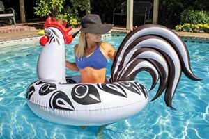 poolmaster rooster inflatable swimming pool party float (48 inch), black/white/red
