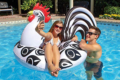 Poolmaster Rooster Inflatable Swimming Pool Party Float (48 Inch), Black/White/Red