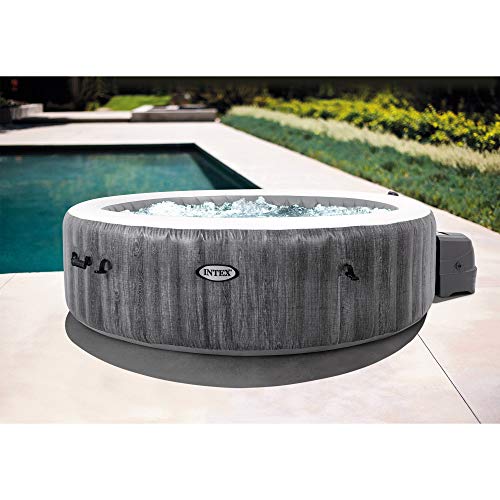 Intex PureSpa Greywood Deluxe 85" x 25" Outdoor Portable Inflatable 6 Person Round Hot Tub Spa with Bubble Jets, Hardwater Treatment, Filter and Cover