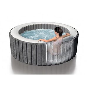 Intex PureSpa Greywood Deluxe 85" x 25" Outdoor Portable Inflatable 6 Person Round Hot Tub Spa with Bubble Jets, Hardwater Treatment, Filter and Cover