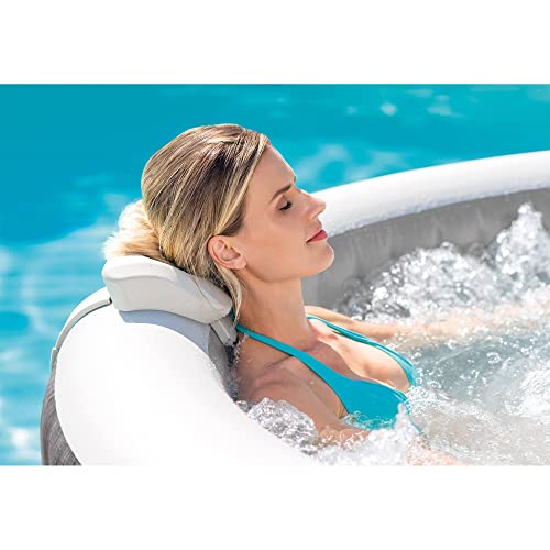 Intex PureSpa Greywood Deluxe 85" x 25" Outdoor Portable Inflatable 6 Person Round Hot Tub Spa with Bubble Jets, Hardwater Treatment, Filter and Cover