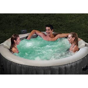 Intex PureSpa Greywood Deluxe 85" x 25" Outdoor Portable Inflatable 6 Person Round Hot Tub Spa with Bubble Jets, Hardwater Treatment, Filter and Cover