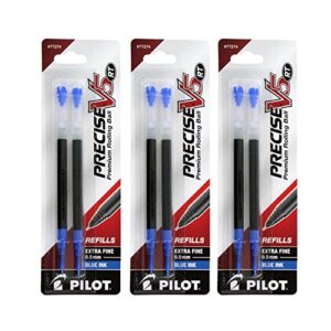 pilot precise v5 rt liquid ink retractable rollerball pen refills, 0.5mm, extra fine point, blue ink, pack of 6