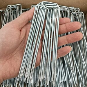 100 pcs 6 inch garden landscape staples galvanized pins lawn stakes for weed barrier ground cover,u-type heavy duty (100 pcs x 6″)