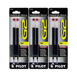 pilot g2 gel ink pen refills, fine point, 0.7mm, burgundy ink, 6 refills