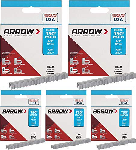 Arrow Fastener 506 Genuine T50 3/8-Inch Staples, 1250-Pack - 5 Pack