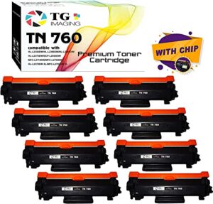 (8-pack) tg imaging compatible with tn760 toner cartridge replacement for brother tn-760 (super high yield, 8xblack) dcp-l2550d mfc-l2750dw hl-l2370dw printer