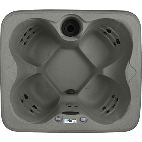 LifeSmart LS100 Taupe 4 Person 9 Jet Energy Efficient Plug and Play Square Relaxing Outdoor Home Hot Tub Spa with Cover, Gray