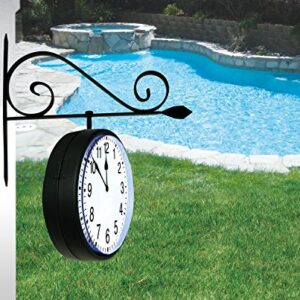 Poolmaster 52608 Dual Sided Hanging Indoor Clock or Outdoor Clock, Black