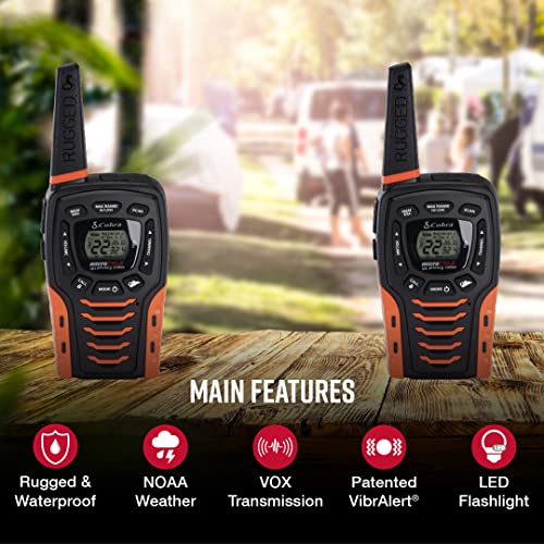 Cobra ACXT645 Waterproof Walkie Talkies for Adults - Rechargeable, 22 Channels, Long Range 35-Mile Two-Way Radio Set (2-Pack), Black and Orange