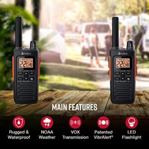 Cobra RX680 Waterproof Walkie Talkies for Adults - Rechargeable, 60 Preset Channels, Long Range 38-Mile Two-Way Radio Set (2-Pack),Black and Orange