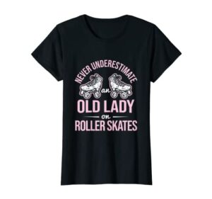 womens old lady on roller derby roller skating roller skate t-shirt