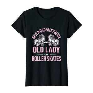 Womens Old Lady On Roller Derby Roller Skating Roller Skate T-Shirt