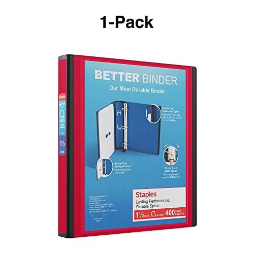 Staples 807711 1.5-Inch 3-Ring Better Binder Red (18369)