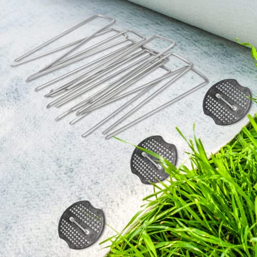 Whonline 200pcs Landscape Staples Set, 120pcs Landscape Fabric Staples and 80pcs Gasket, 6inch 11 Gauge Heavy Duty Galvanized Garden Staples for Securing Lawn Fabric and Weed Barrier