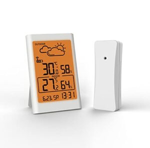 xaronf weather station atomic clock digital indoor outdoor thermometer, temperature humidity monitor with backlight and calendar home weather forecast station, black (color : white)