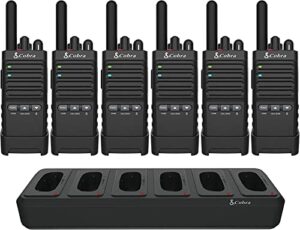 cobra px650 bch6 – professional/business walkie talkies for adults – rechargeable, 300,000 sq. ft/25 floor range two-way radio set (6-pack), black