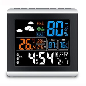 xaronf indoor outdoor thermometer, weather station with atomic clock, high precision temperature humidity meter, hd color display weather thermometer with barometer sound control backlight