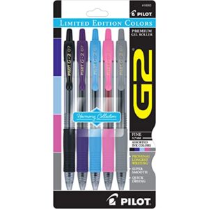 pilot g2 harmony ink collection limited edition retractable gel pens, 0.7mm, fine point, assorted ink, 5-pack