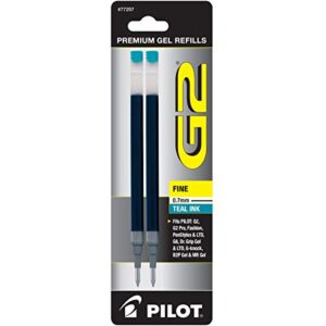 pilot g2 gel ink refills for rolling ball pens, fine point, teal ink, 2-pack (77257)