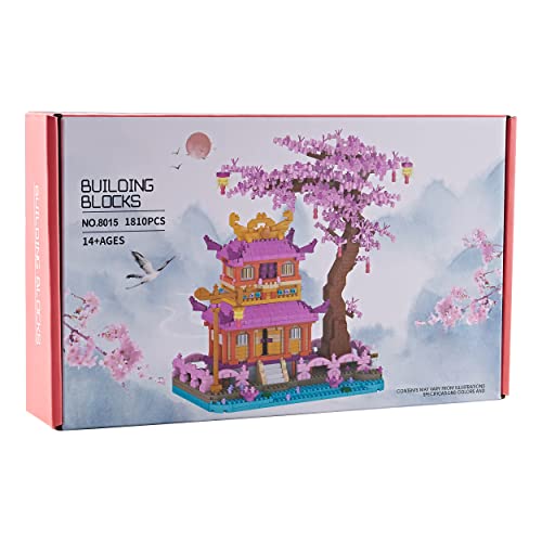 LUKHANG New Architecture: Enjoy Sakura Pavilion Building Set Model Kit and Gift for Kids and Adults, Micro Mini Block 1810 Pieces（with Color Package Box）