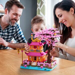 LUKHANG New Architecture: Enjoy Sakura Pavilion Building Set Model Kit and Gift for Kids and Adults, Micro Mini Block 1810 Pieces（with Color Package Box）