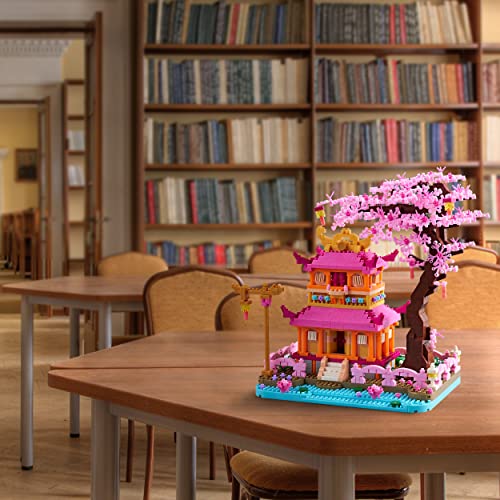 LUKHANG New Architecture: Enjoy Sakura Pavilion Building Set Model Kit and Gift for Kids and Adults, Micro Mini Block 1810 Pieces（with Color Package Box）