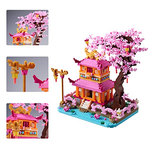 LUKHANG New Architecture: Enjoy Sakura Pavilion Building Set Model Kit and Gift for Kids and Adults, Micro Mini Block 1810 Pieces（with Color Package Box）