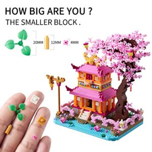 LUKHANG New Architecture: Enjoy Sakura Pavilion Building Set Model Kit and Gift for Kids and Adults, Micro Mini Block 1810 Pieces（with Color Package Box）