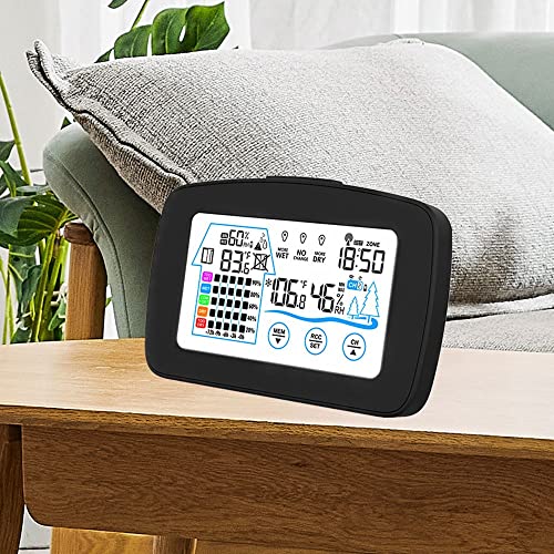 XARONF Indoor Outdoor Weather Stations with Atomic Clock, Display Digital Weather Forecast Station, Temperature Humidity Monitor, Black (Color : Black)