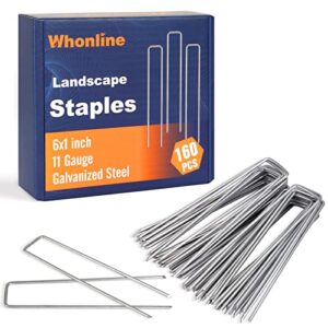 whonline 160pcs garden staples, 6 inch 11 gauge landscape staples heavy duty galvanized garden stakes for landscape fabric sod anchoring weed barrier irrigation tubing