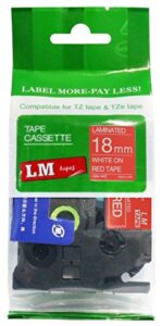 lm tapes – premium 3/4″ (18mm) white on red compatible tze p-touch tape for brother pt-1950, pt1950 label maker with free tape guide included