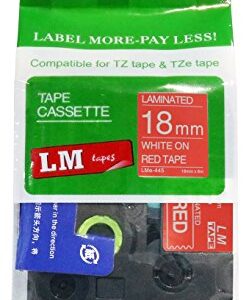 LM Tapes - Premium 3/4" (18mm) White on Red Compatible TZe P-touch Tape for Brother PT-1950, PT1950 Label Maker with FREE Tape Guide Included