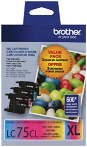 5 x brother printer lc753pks 3 pack- 1 each lc75c, lc75m, lc75y ink