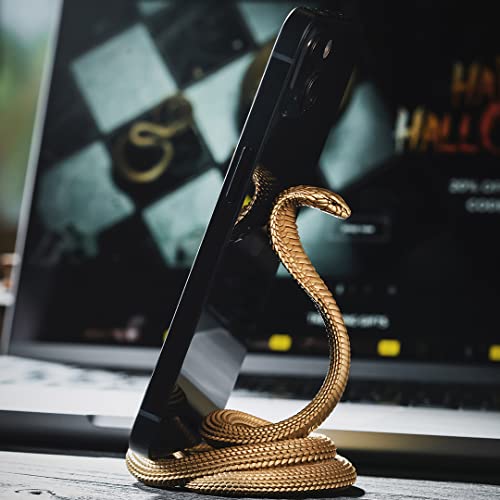 COPPERTIST.WU Cobra Phone Stand for Desk, Snake Cell Phone Holder Mobile Phone Tablet Desktop Smartphone Cellphone Accessories Office Home Statue Decor Ornament, Brass