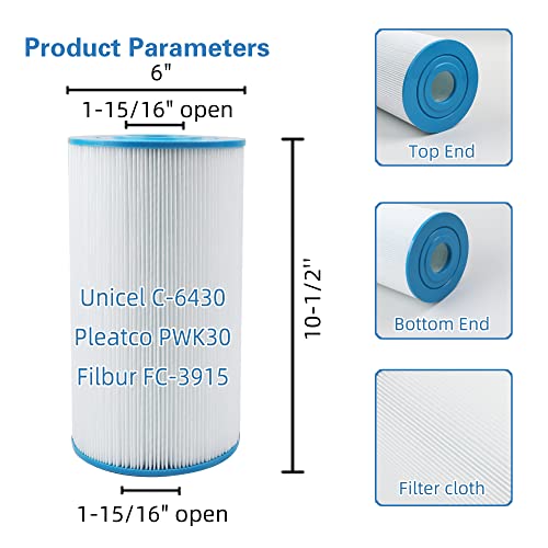 ROLFILLT PWK30 Replaces Hot Spring Spa Filters，Compatible Watkins 31489,Unicel C-6430, Filbur FC-3915, P/N0969601, 71825, 73178, 73250,30 sq.ft. 3 Pack