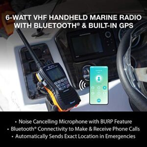 Cobra MR HH600FLTBTGPS Handheld Floating VHF Radio – 6 Watt, GPS, Bluetooth, Submersible, Noise Cancelling Mic, Backlit LCD Display, Memory Scan, Grey