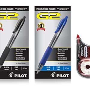 PILOT G2 Pens 0.7 mm | 12 Count Black, 12 Count Blue G2 Pens, Pack of 24 Pens - Refillable & Retractable Black Pens and Blue Pens, Fine Point Pens, Gel Pens Ballpoint + Correction Tape