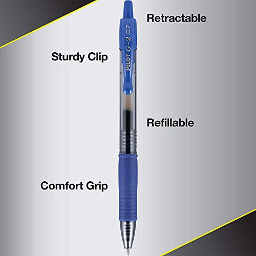 PILOT G2 Pens 0.7 mm | 12 Count Black, 12 Count Blue G2 Pens, Pack of 24 Pens - Refillable & Retractable Black Pens and Blue Pens, Fine Point Pens, Gel Pens Ballpoint + Correction Tape