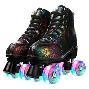 leafis roller skates classic high-top for adult outdoor skating light-up four-wheel roller skates shiny roller skates for women (lightning black flash wheel,43)
