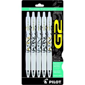 pilot g2 fashion collection premium gel ink pens, fine point, assorted barrel accents, black ink, 5 count (12505)