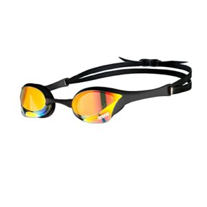 arena cobra ultra swipe racing swim goggles for men and women, mirror lens, anti-fog, uv protection, yellow copper/black