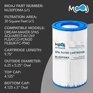 MOAJ Advanced Spa Filter Replaces PDM30, Aquarest Spas 461269, Filbur FC-9940, ClearChoice CCP426, P61269, 461272, Dream Maker Spas | 9.75" x 6.25 x 5.25 Oval | 30 SQ FT | Washable | Based in USA