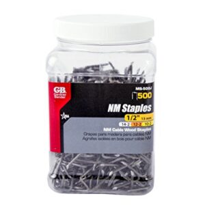 Gardner Bender MS-500J Metal Cable Staple, Contractor Pack, ½ Inch, Secures: Romex Wire & (NM) Non-Metalic Cable, 500 Pk.