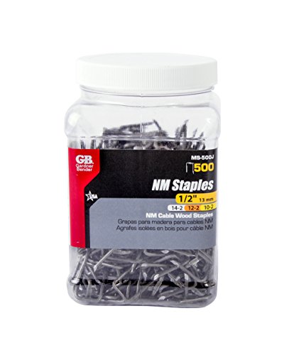 Gardner Bender MS-500J Metal Cable Staple, Contractor Pack, ½ Inch, Secures: Romex Wire & (NM) Non-Metalic Cable, 500 Pk.