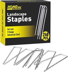 hongway 240pcs landscape staples, 6 inch 11 gauge galvanized garden stakes and u-shaped pins for landscaping fabric weed barrier irrigation tubing