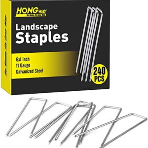 HongWay 240pcs Landscape Staples, 6 Inch 11 Gauge Galvanized Garden Stakes and U-Shaped Pins for Landscaping Fabric Weed Barrier Irrigation Tubing