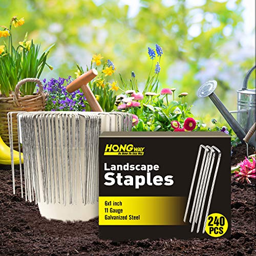 HongWay 240pcs Landscape Staples, 6 Inch 11 Gauge Galvanized Garden Stakes and U-Shaped Pins for Landscaping Fabric Weed Barrier Irrigation Tubing