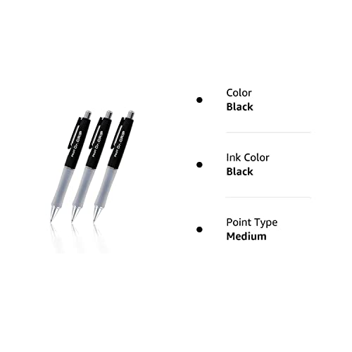 Pilot Dr.Grip Retractable Ball Point Pen, Medium Point, Black Ink - Pack of 3 (Black)